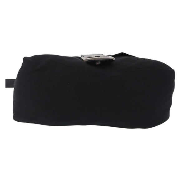 FENDI Mamma Baguette Shoulder Bag Cotton jersey Black Silver Auth 207120