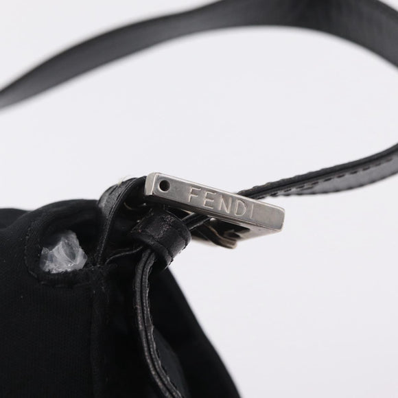 FENDI Mamma Baguette Shoulder Bag Cotton jersey Black Silver Auth 207120