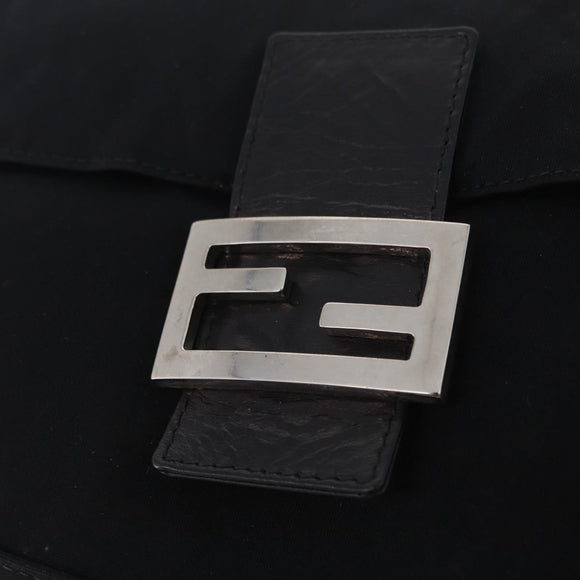 FENDI Mamma Baguette Shoulder Bag Cotton jersey Black Silver Auth 207120