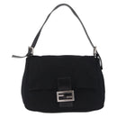 FENDI Mamma Baguette Shoulder Bag Cotton jersey Black Silver Auth 207120-2