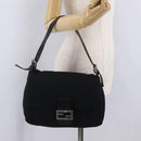FENDI Mamma Baguette Shoulder Bag Cotton jersey Black Silver Auth 207120-28