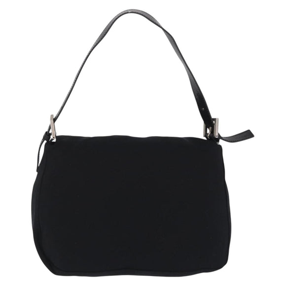 FENDI Mamma Baguette Shoulder Bag Cotton jersey Black Silver Auth 207120