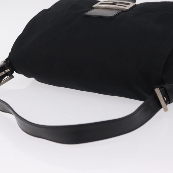 FENDI Mamma Baguette Shoulder Bag Cotton jersey Black Silver Auth 207120