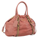 PRADA Hand Bag Vittero Dino Leather 2way Pink Gold Auth 207141A-1