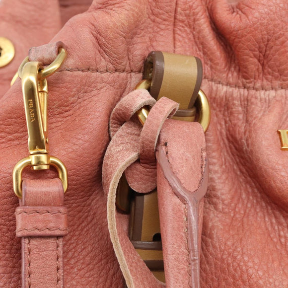 PRADA Hand Bag Vittero Dino Leather 2way Pink Gold Auth 207141A