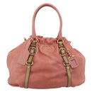 PRADA Hand Bag Vittero Dino Leather 2way Pink Gold Auth 207141A-2