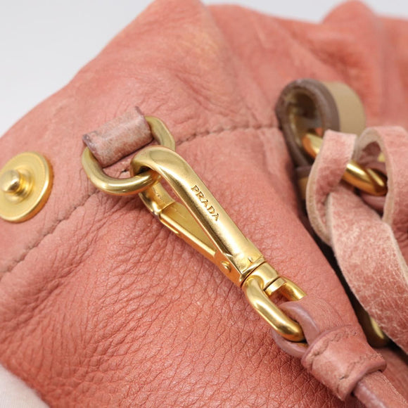 PRADA Hand Bag Vittero Dino Leather 2way Pink Gold Auth 207141A