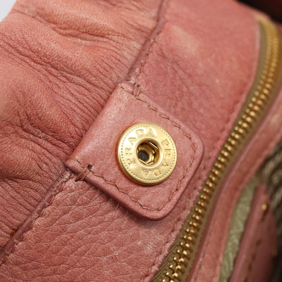 PRADA Hand Bag Vittero Dino Leather 2way Pink Gold Auth 207141A