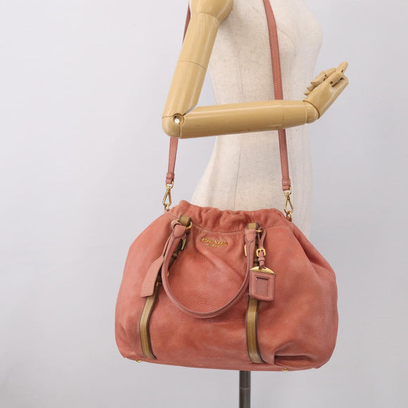PRADA Hand Bag Vittero Dino Leather 2way Pink Gold Auth 207141A