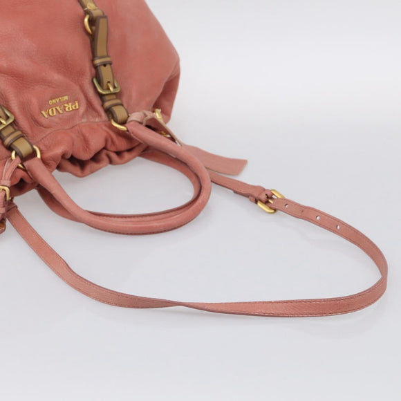 PRADA Hand Bag Vittero Dino Leather 2way Pink Gold Auth 207141A