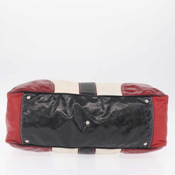 GUCCI Hand Bag Leather Red Silver Auth 207145