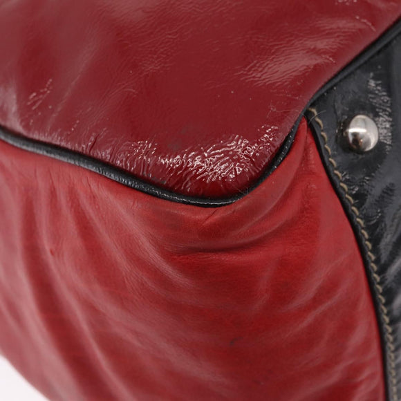 GUCCI Hand Bag Leather Red Silver Auth 207145