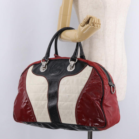GUCCI Hand Bag Leather Red Silver Auth 207145