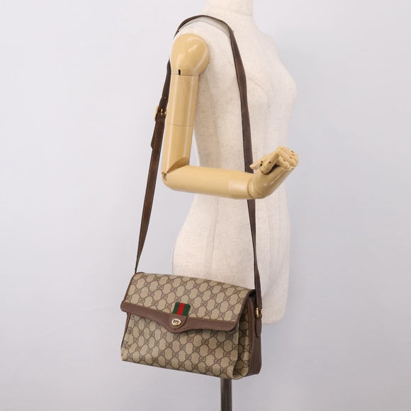 GUCCI GG Supreme Web Sherry Line Bag PVC Beige Gold 164 02 084 Auth 207146