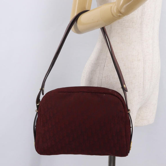 Christian Dior Trotter Canvas Shoulder Bag Red Gold Auth 207149