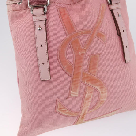 Saint Laurent Kahala Tote Bag Canvas Pink Silver Auth 207152A
