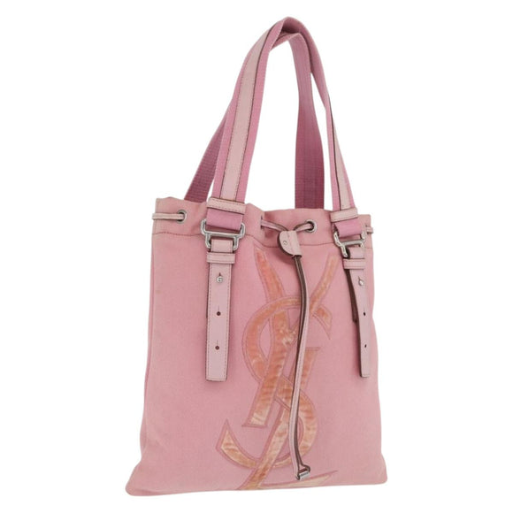 Saint Laurent Kahala Tote Bag Canvas Pink Silver Auth 207152A