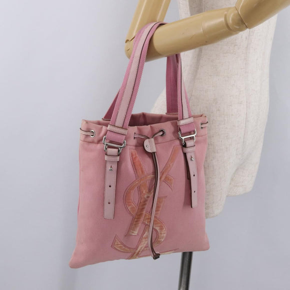Saint Laurent Kahala Tote Bag Canvas Pink Silver Auth 207152A