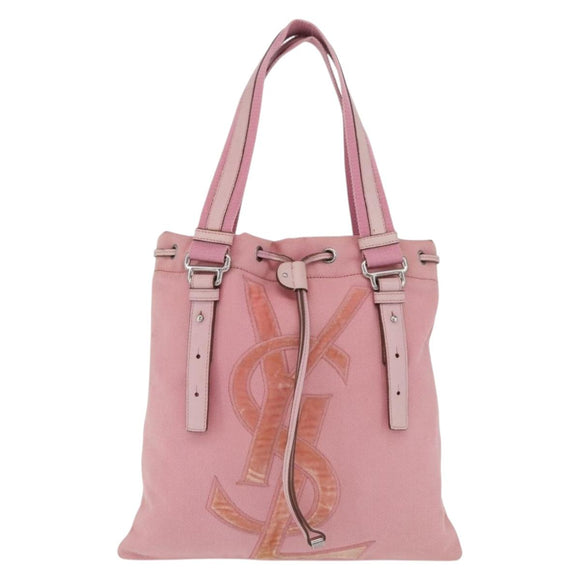 Saint Laurent Kahala Tote Bag Canvas Pink Silver Auth 207152A