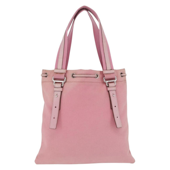 Saint Laurent Kahala Tote Bag Canvas Pink Silver Auth 207152A