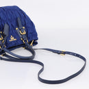 PRADA Gathered Hand Bag Nylon 2way Blue Gold Auth 207154A-10