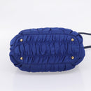 PRADA Gathered Hand Bag Nylon 2way Blue Gold Auth 207154A-12