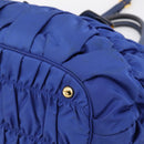 PRADA Gathered Hand Bag Nylon 2way Blue Gold Auth 207154A-13