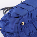 PRADA Gathered Hand Bag Nylon 2way Blue Gold Auth 207154A-14