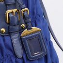 PRADA Gathered Hand Bag Nylon 2way Blue Gold Auth 207154A-17