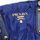PRADA Gathered Hand Bag Nylon 2way Blue Gold Auth 207154A-18