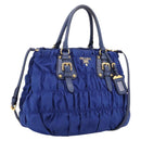 PRADA Gathered Hand Bag Nylon 2way Blue Gold Auth 207154A-1