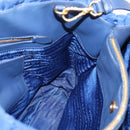 PRADA Gathered Hand Bag Nylon 2way Blue Gold Auth 207154A-21