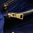 PRADA Gathered Hand Bag Nylon 2way Blue Gold Auth 207154A-28