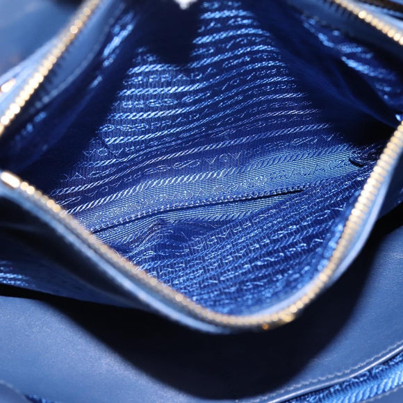 PRADA Gathered Hand Bag Nylon 2way Blue Gold Auth 207154A