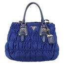PRADA Gathered Hand Bag Nylon 2way Blue Gold Auth 207154A-2