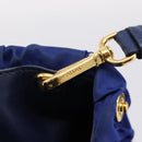 PRADA Gathered Hand Bag Nylon 2way Blue Gold Auth 207154A-32