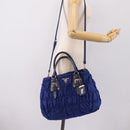 PRADA Gathered Hand Bag Nylon 2way Blue Gold Auth 207154A-33