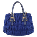 PRADA Gathered Hand Bag Nylon 2way Blue Gold Auth 207154A-3