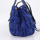 PRADA Gathered Hand Bag Nylon 2way Blue Gold Auth 207154A-4