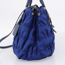 PRADA Gathered Hand Bag Nylon 2way Blue Gold Auth 207154A-5