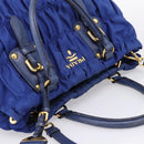PRADA Gathered Hand Bag Nylon 2way Blue Gold Auth 207154A-6