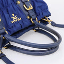 PRADA Gathered Hand Bag Nylon 2way Blue Gold Auth 207154A-7