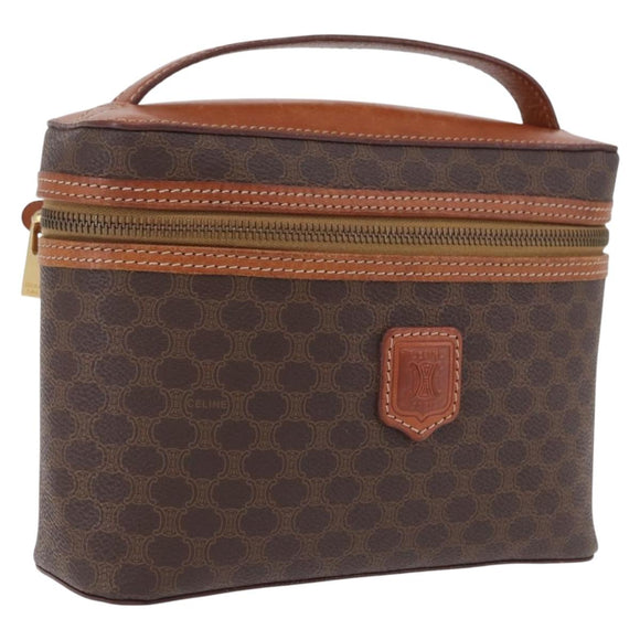 CELINE Macadam Canvas Vanity Pouch PVC Brown Gold Auth 207156