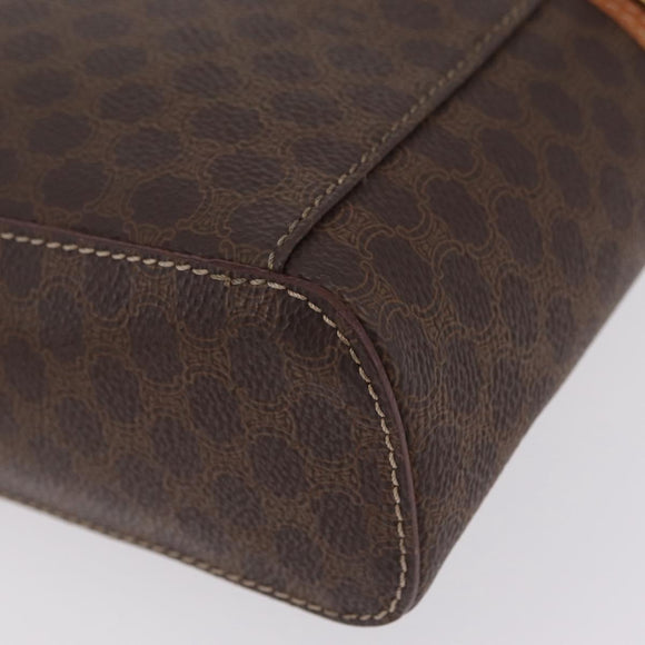 CELINE Macadam Canvas Vanity Pouch PVC Brown Gold Auth 207156