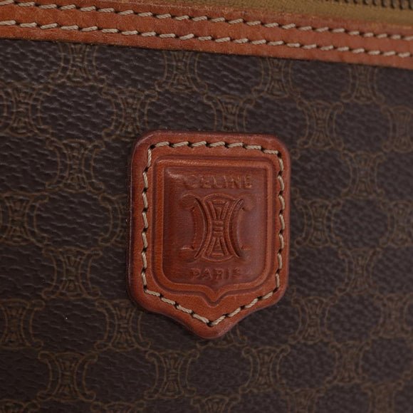 CELINE Macadam Canvas Vanity Pouch PVC Brown Gold Auth 207156