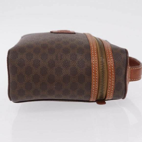 CELINE Macadam Canvas Vanity Pouch PVC Brown Gold Auth 207156