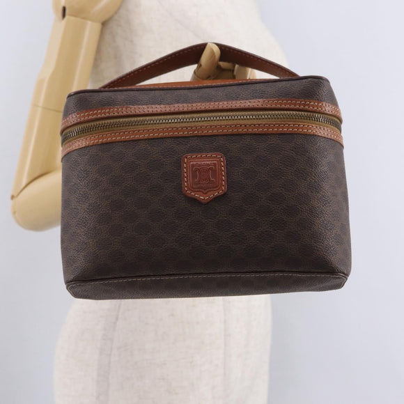 CELINE Macadam Canvas Vanity Pouch PVC Brown Gold Auth 207156