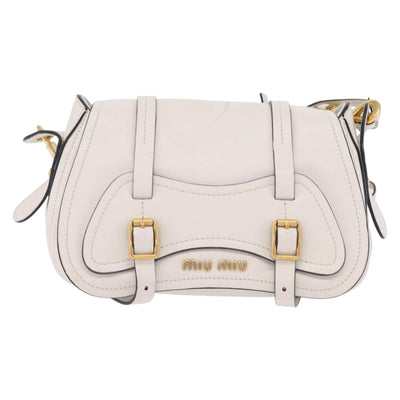 Miu Miu Shoulder Bag Leather White Gold Auth 207160V - 0