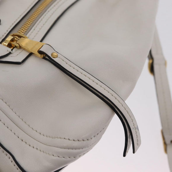 Miu Miu Shoulder Bag Leather White Gold Auth 207160V