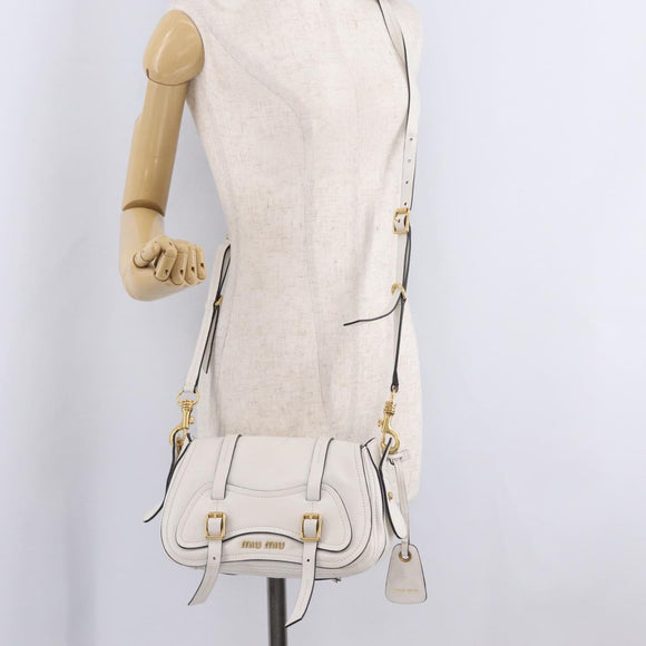 Miu Miu Shoulder Bag Leather White Gold Auth 207160V